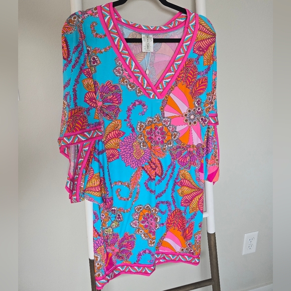 NWT Trina Turk Meilani Floral Pink Blue And Orange Swim Cover-Up Size M - Picture 10 of 14